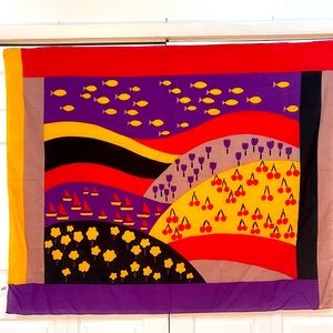 Marimekko Design Fabric OKA 1969 Katsuji Wakisaka 46 x 57 Scarf Cotton Italy
